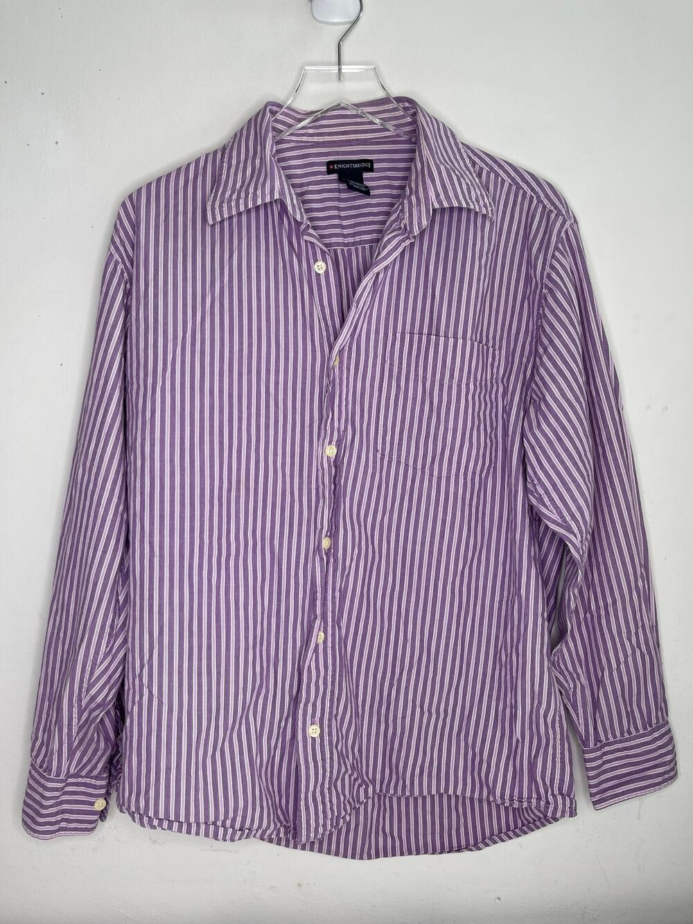 Knightsbridge 100% Cotton Striped Dress Shirt Purple White Button Up Size Medium